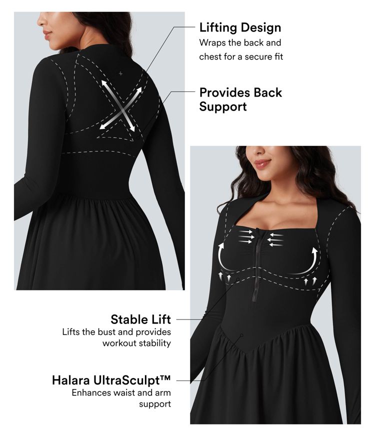 Halara UltraSculpt™ Push-Up Long Sleeve Thumb Hole 2-in-1 Mini Tennis Active Dress with Pocket
