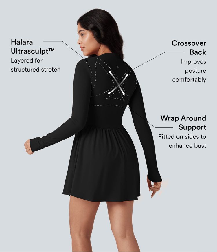 Halara UltraSculpt™ Push-Up Long Sleeve Thumb Hole 2-in-1 Mini Tennis Active Dress with Pocket