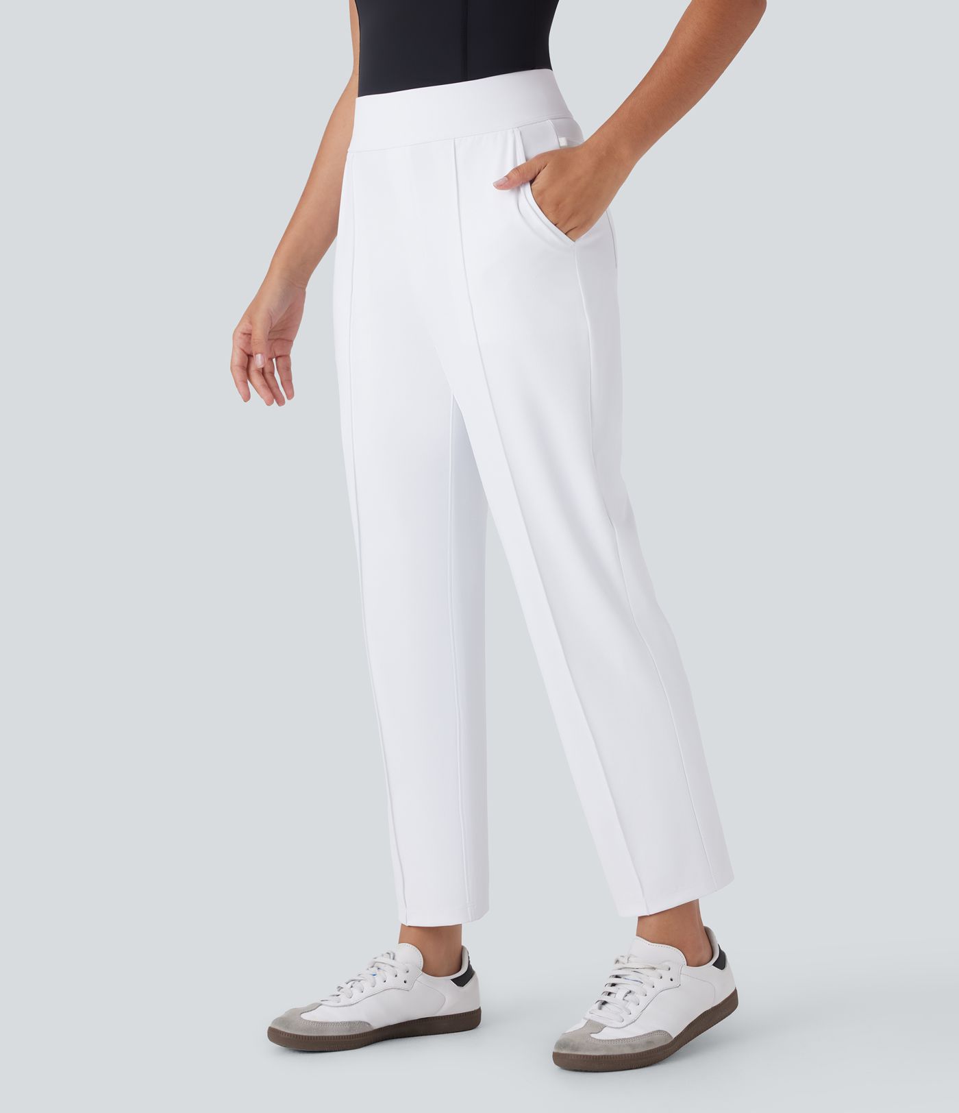 Mid High Waisted Quick Dry Golf Trousers with Pockets-Golf Tee-UPF40+
