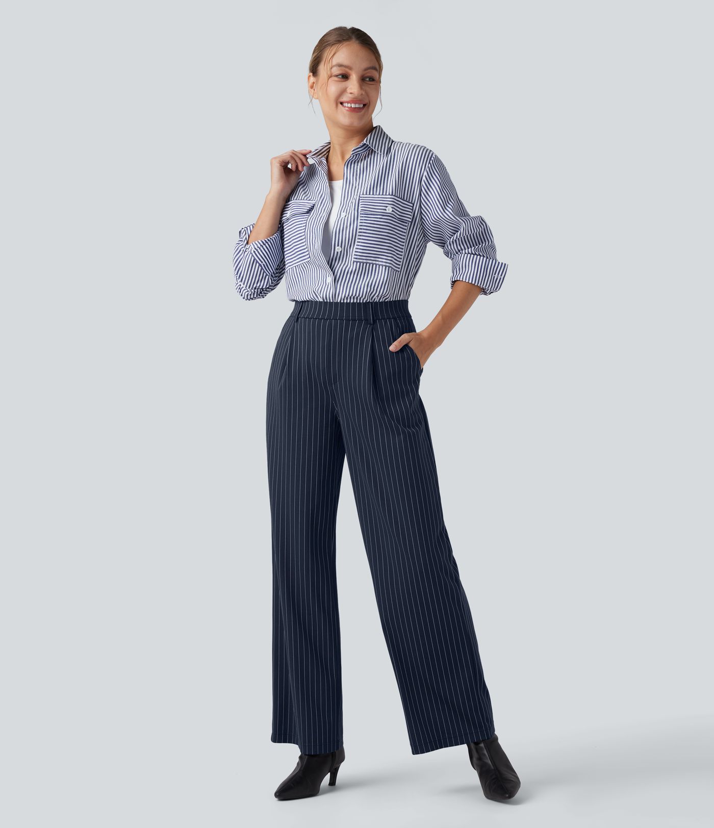 Halara Flex™ High Waisted Straight Leg Cool Touch Stripe Work Pants with Pockets