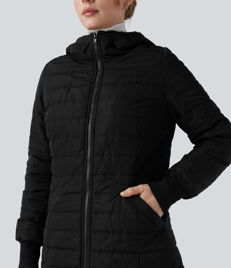 Hooded Zipper Long Sleeve Casual Sherpa Faux Fur hooded Jacket with Pockets