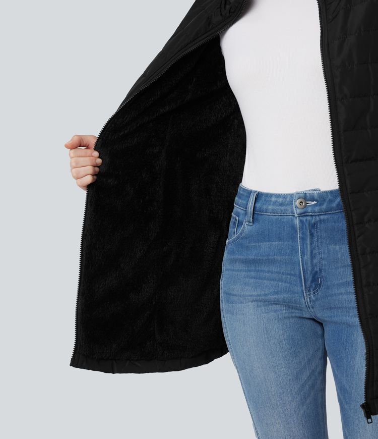 Hooded Zipper Long Sleeve Casual Sherpa Faux Fur hooded Jacket with Pockets