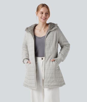 Hooded Zipper Long Sleeve Casual Sherpa Faux Fur hooded Jacket with Pockets