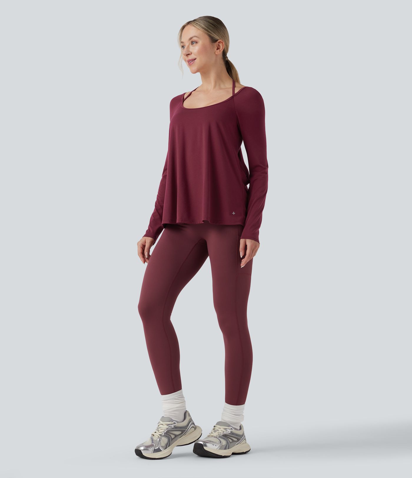 SoftlyZero™ Airy Halter Long Sleeve Backless Draped Yoga Sports Top-UPF50+