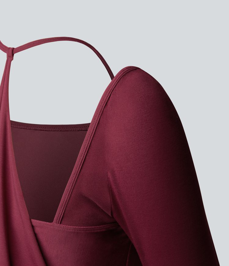 SoftlyZero™ Airy Halter Long Sleeve Backless Draped Yoga Sports Top-UPF50+