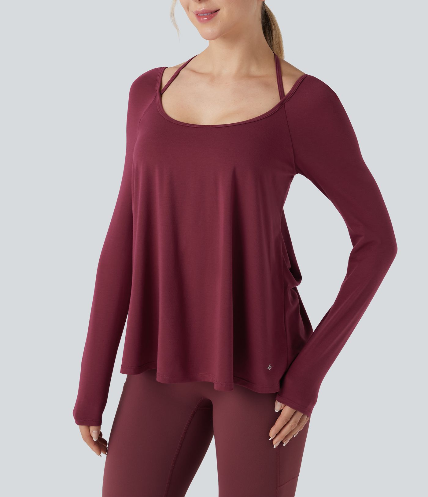 SoftlyZero™ Airy Halter Long Sleeve Backless Draped Yoga Sports Top-UPF50+