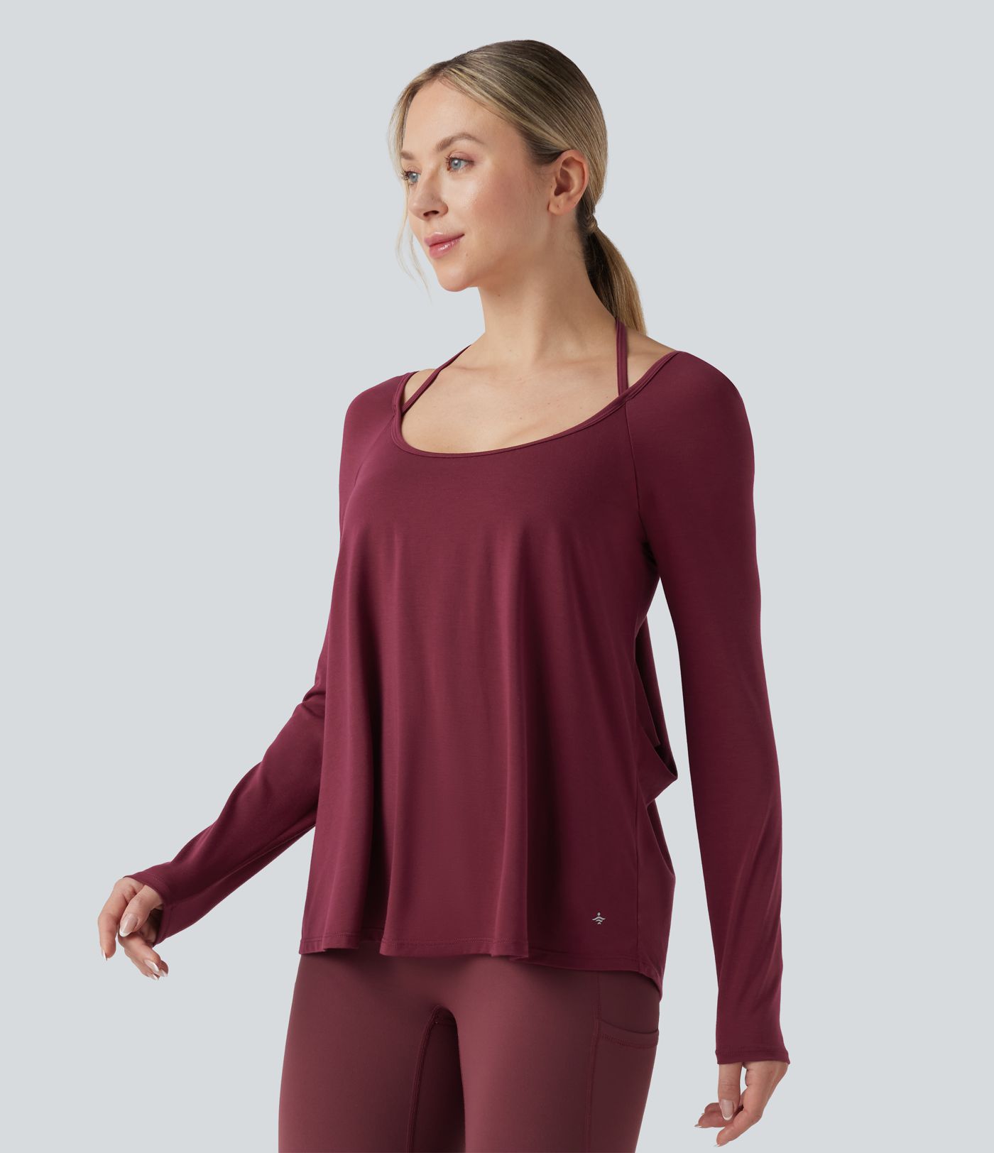 SoftlyZero™ Airy Halter Long Sleeve Backless Draped Yoga Sports Top-UPF50+