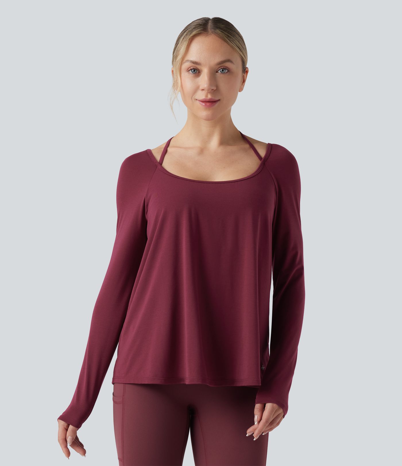 SoftlyZero™ Airy Halter Long Sleeve Backless Draped Yoga Sports Top-UPF50+