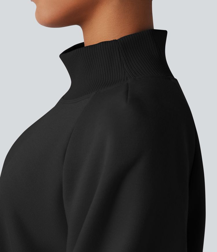 Mock Neck Bishop Long Sleeve Fleece Casual Sweatshirt