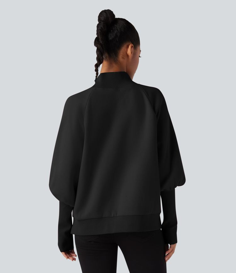 Mock Neck Bishop Long Sleeve Fleece Casual Sweatshirt