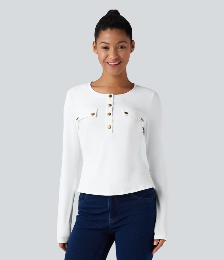 Henley Long Sleeve Casual Top