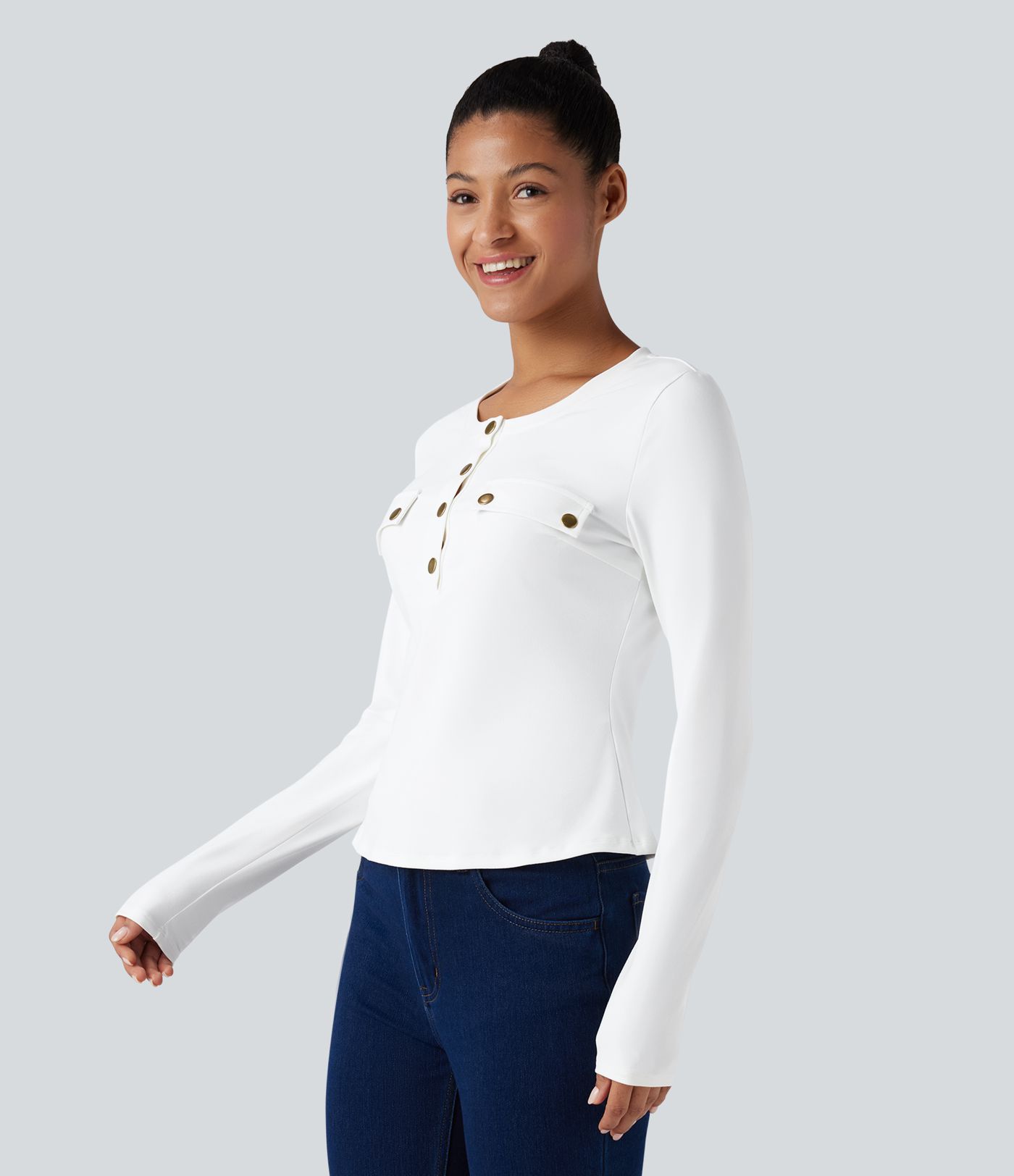 Henley Long Sleeve Casual Top