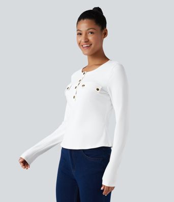 Henley Long Sleeve Casual Top
