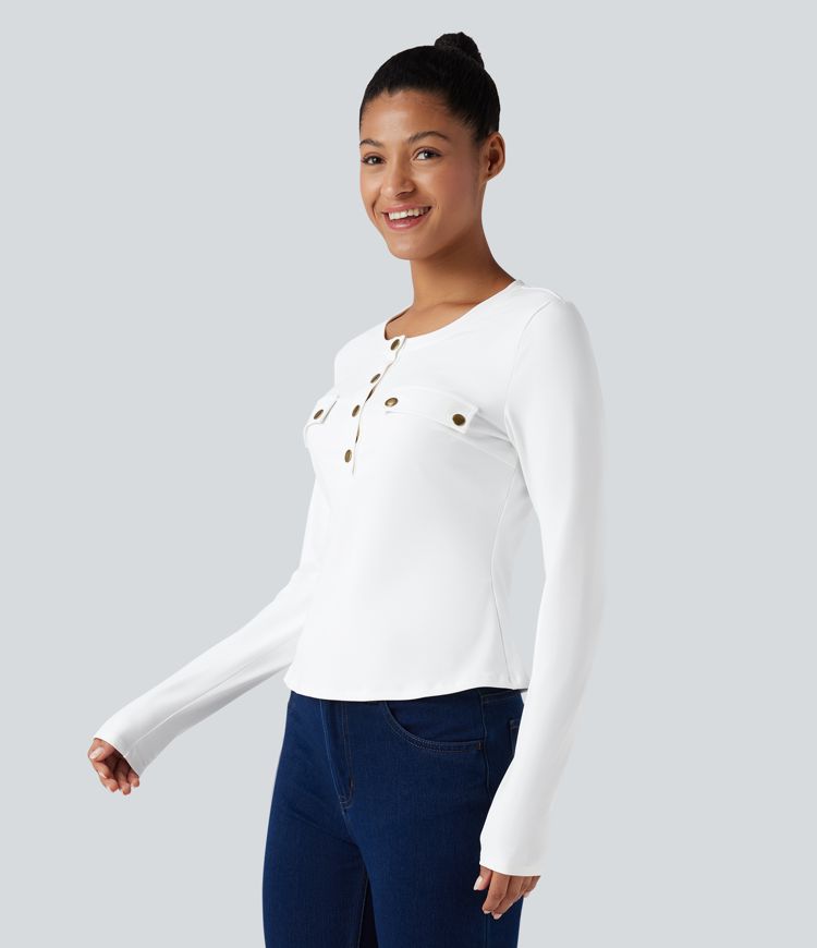 Henley Long Sleeve Casual Top