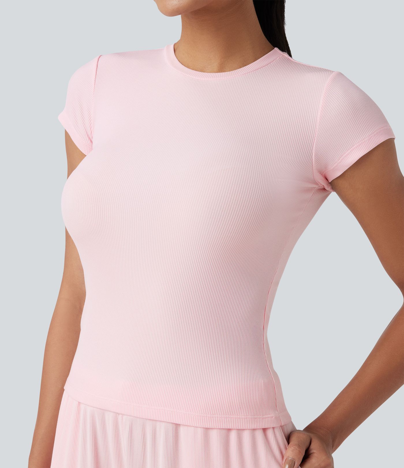 Ribbed Knit Round Neck Short Sleeve Lounge Top