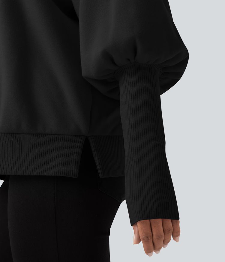 Mock Neck Bishop Long Sleeve Fleece Casual Sweatshirt