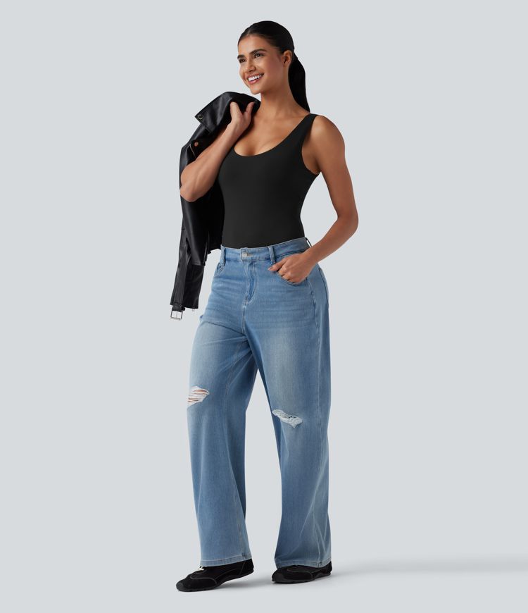 High Stretch U Neck Push-Up Casual Bodysuit