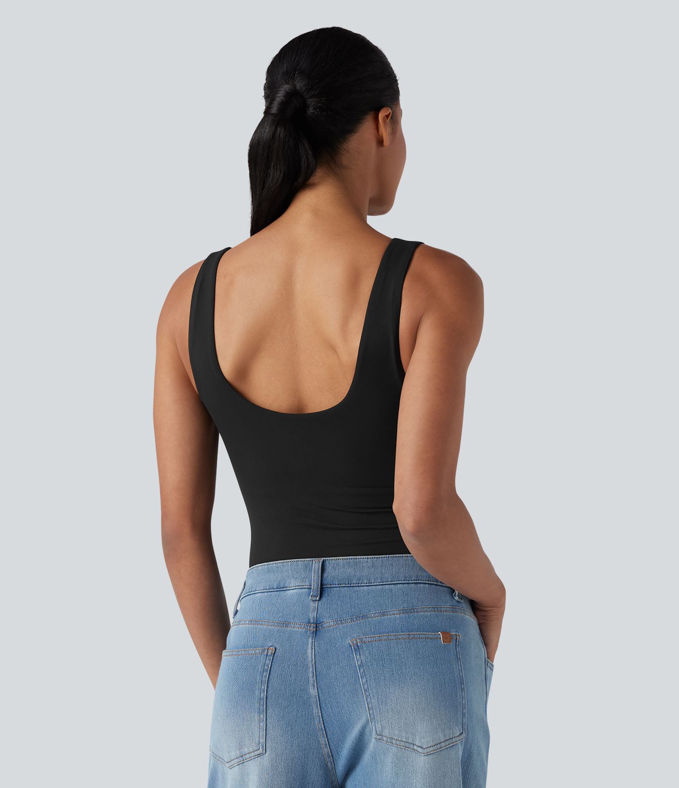 High Stretch U Neck Push-Up Casual Bodysuit A/B Cup