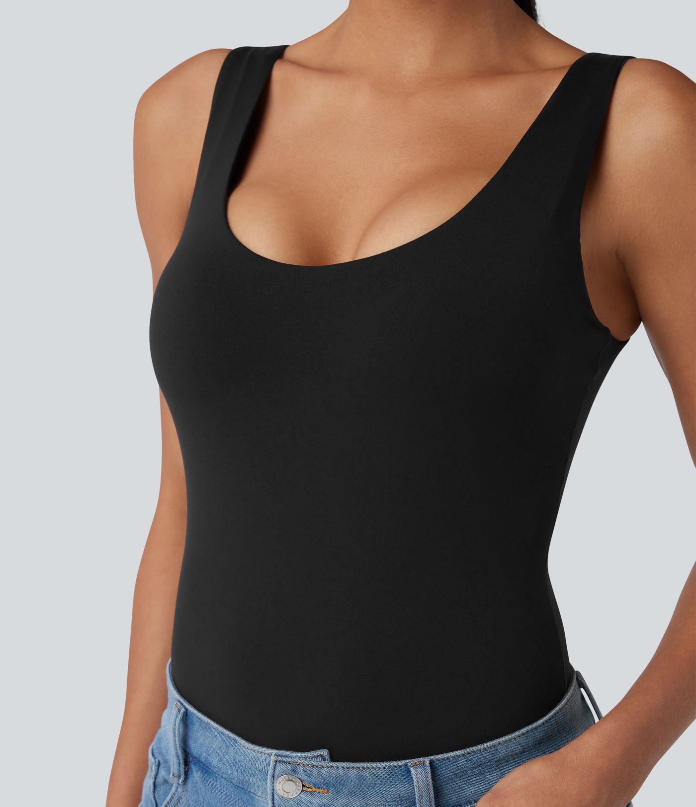High Stretch U Neck Push-Up Casual Bodysuit A/B Cup