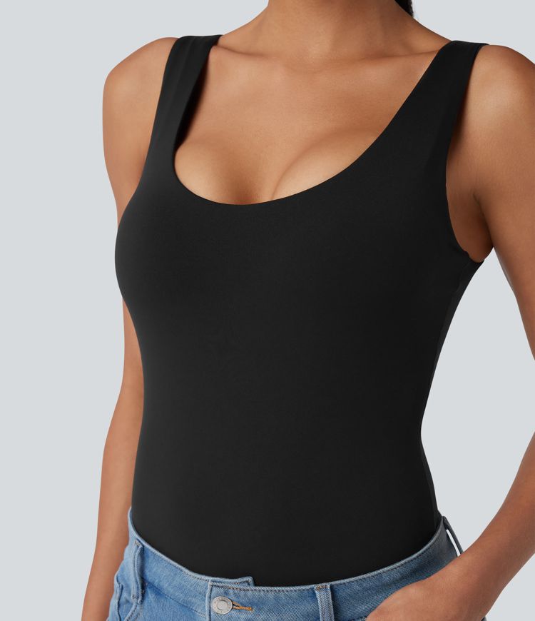 High Stretch U Neck Push-Up Casual Bodysuit