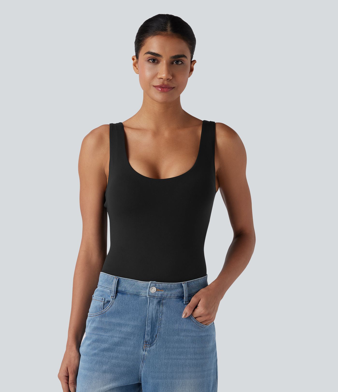 High Stretch U Neck Push-Up Casual Bodysuit A/B Cup