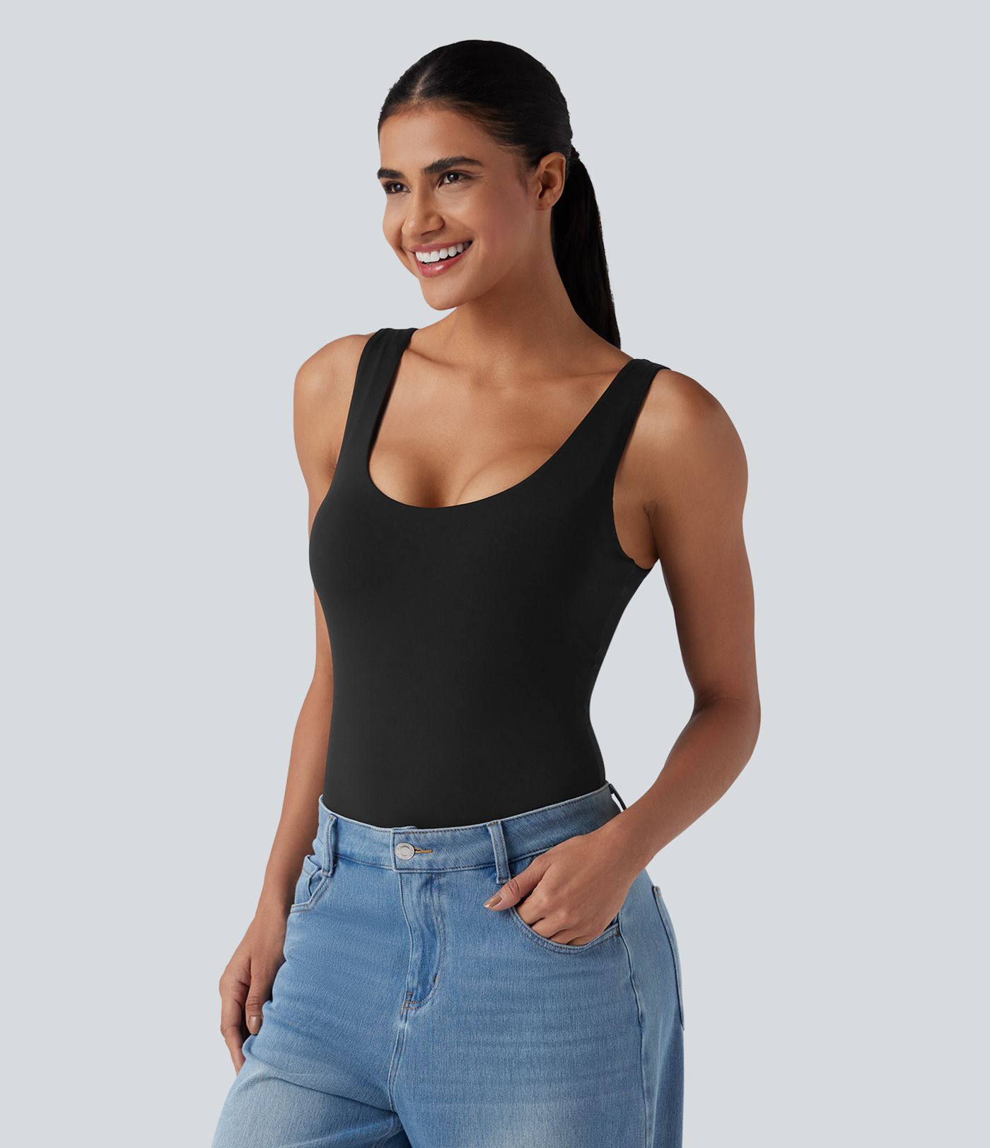 High Stretch U Neck Push-Up Casual Bodysuit A/B Cup