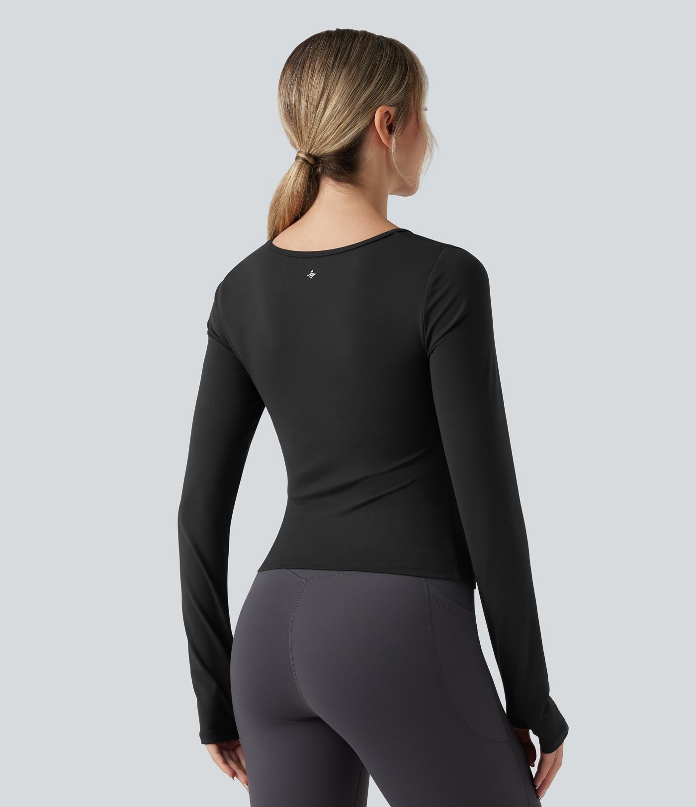 SoftlyZero™ Plush Push-Up Contrast Mesh Cut Out Long Sleeve Thumb Hole Yoga Sports Top