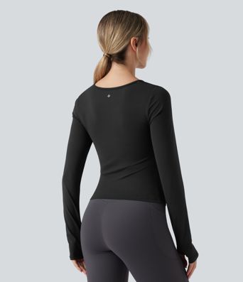 SoftlyZero™ Plush Push-Up Contrast Mesh Cut Out Long Sleeve Thumb Hole Yoga Sports Top