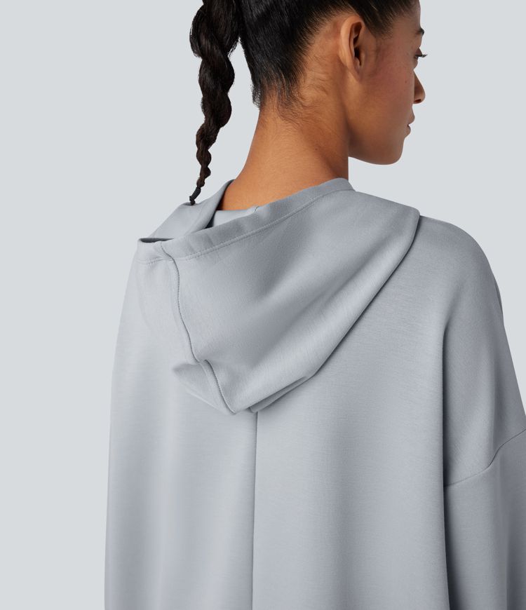 Hooded Long Sleeve Longline Casual Sweatshirt with Pockets