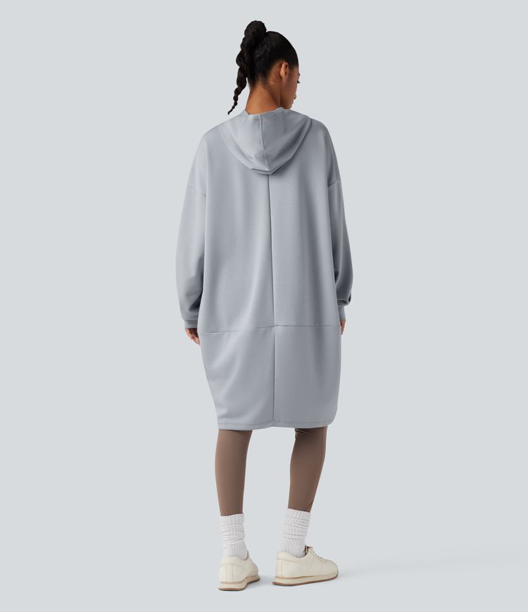 Hooded Long Sleeve Longline Casual Sweatshirt with Pockets