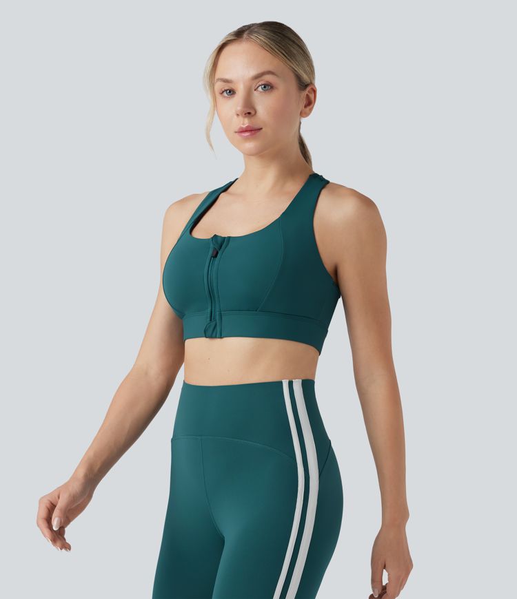 SpeedWave™ Medium Support Push-Up Racerback Contrast Mesh Zipper Quick Dry Running Sports Bra