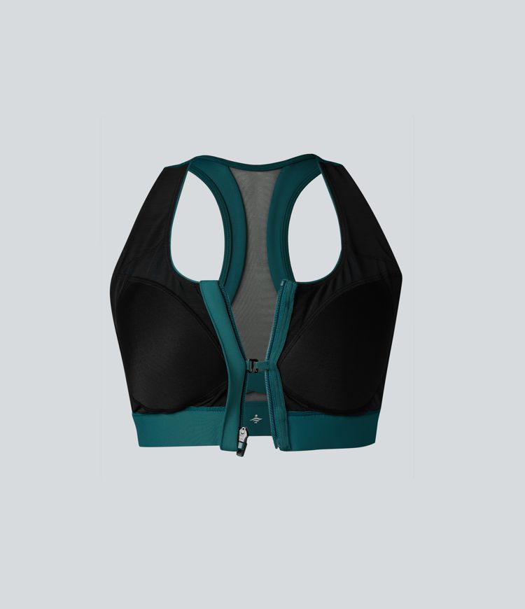 SpeedWave™ Medium Support Push-Up Racerback Contrast Mesh Zipper Quick Dry Running Sports Bra