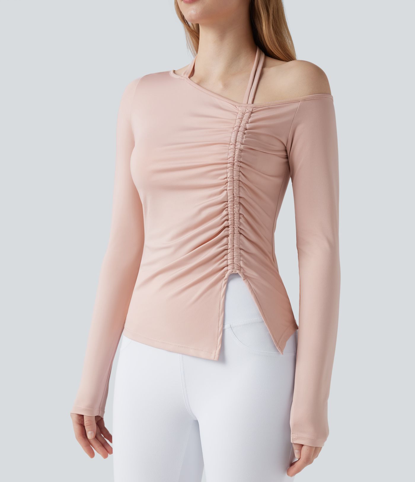 Top de sport yoga dos nageur à manches longues avec fronces
