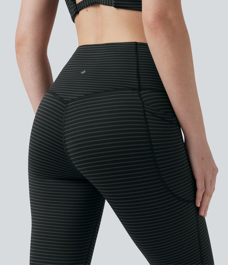 High Waisted Tummy Control Stripe Yoga Leggings with Pockets