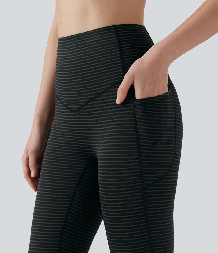 High Waisted Tummy Control Stripe Yoga Leggings with Pockets