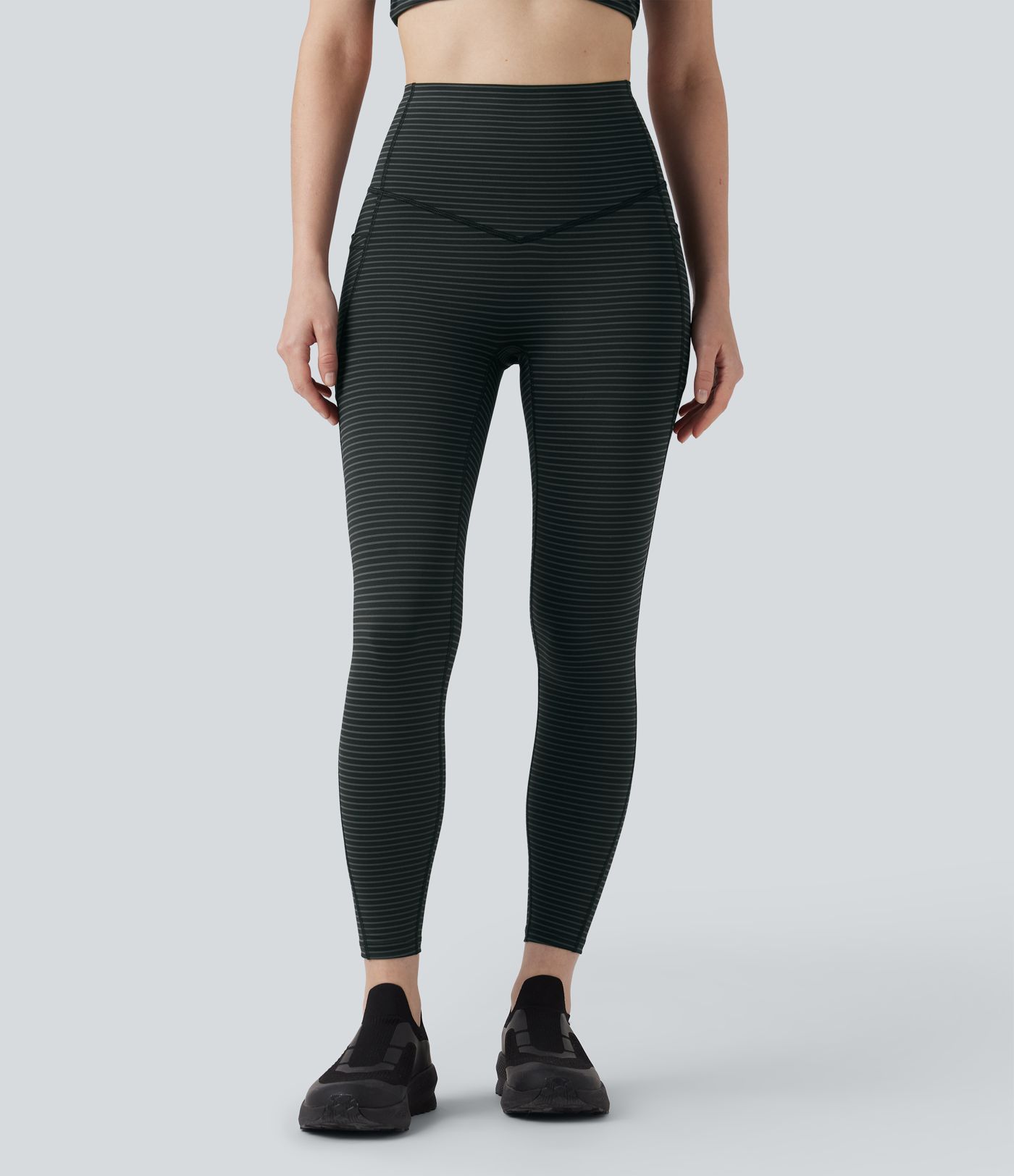 High Waisted Tummy Control Stripe Yoga Leggings with Pockets