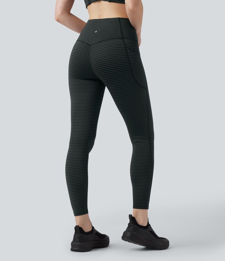 High Waisted Tummy Control Stripe Yoga Leggings with Pockets