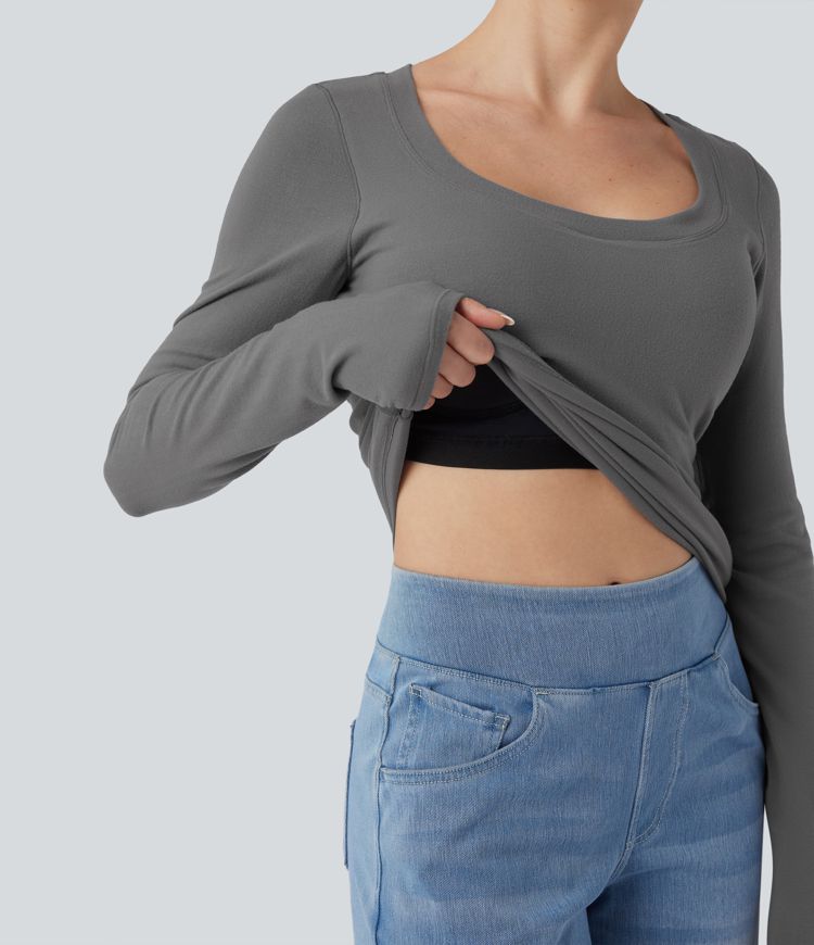 Halara HeatCore Scoop-Ausschnitt Push-Up Langarm-Top - legeres, wärmendes Oberteil, DD–F-Cups Halara HeatCore Scoop-Ausschnitt Push-Up Langarm-Top - legeres, wärmendes Oberteil, DD–F-Cups