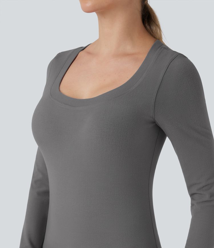 Scoop Neck Push-Up Long Sleeve Casual Warming Top D-F Cups