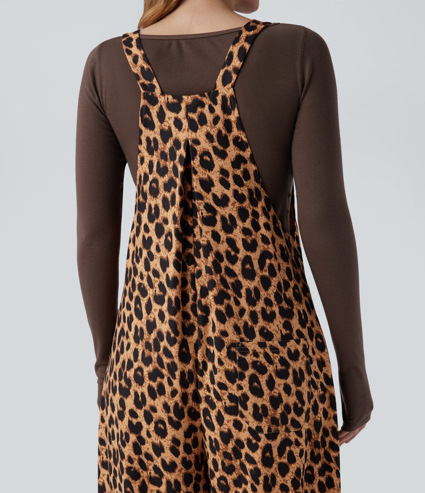 Leopard Print Waffle Casual Overalls with Pockets