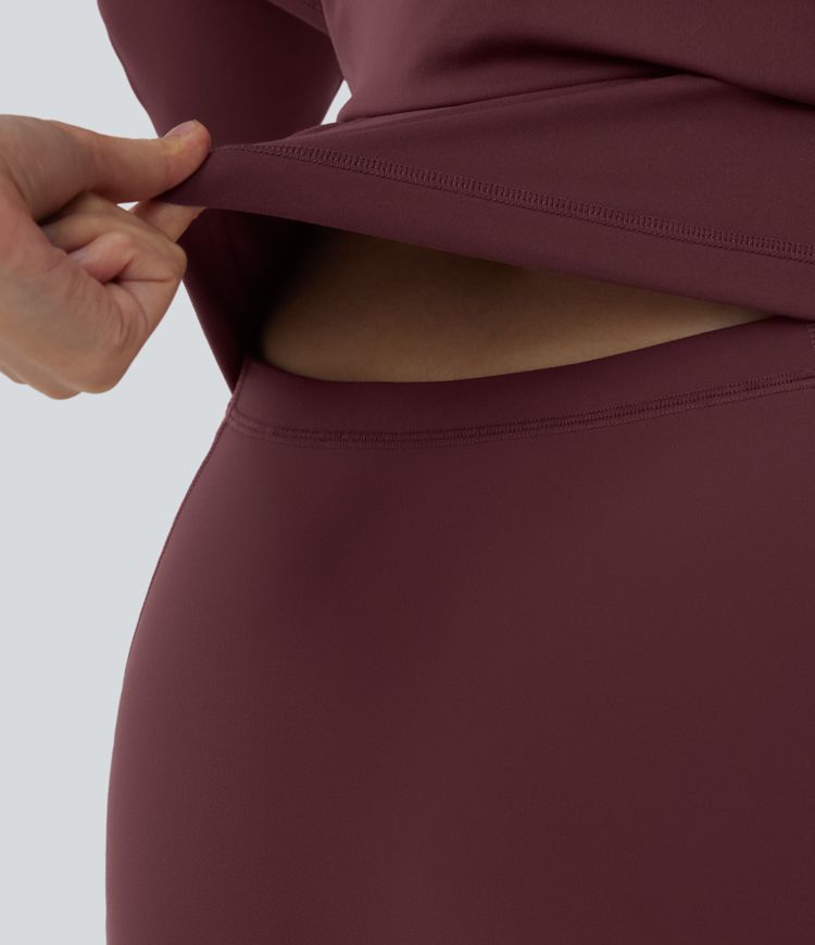 SoftlyZero™ Plush Push-Up Molded Cups Crisscross Backless Long Sleeve Thumb Holes Tie-side Pickleball Active Dress with Pockets-Easy Peezy