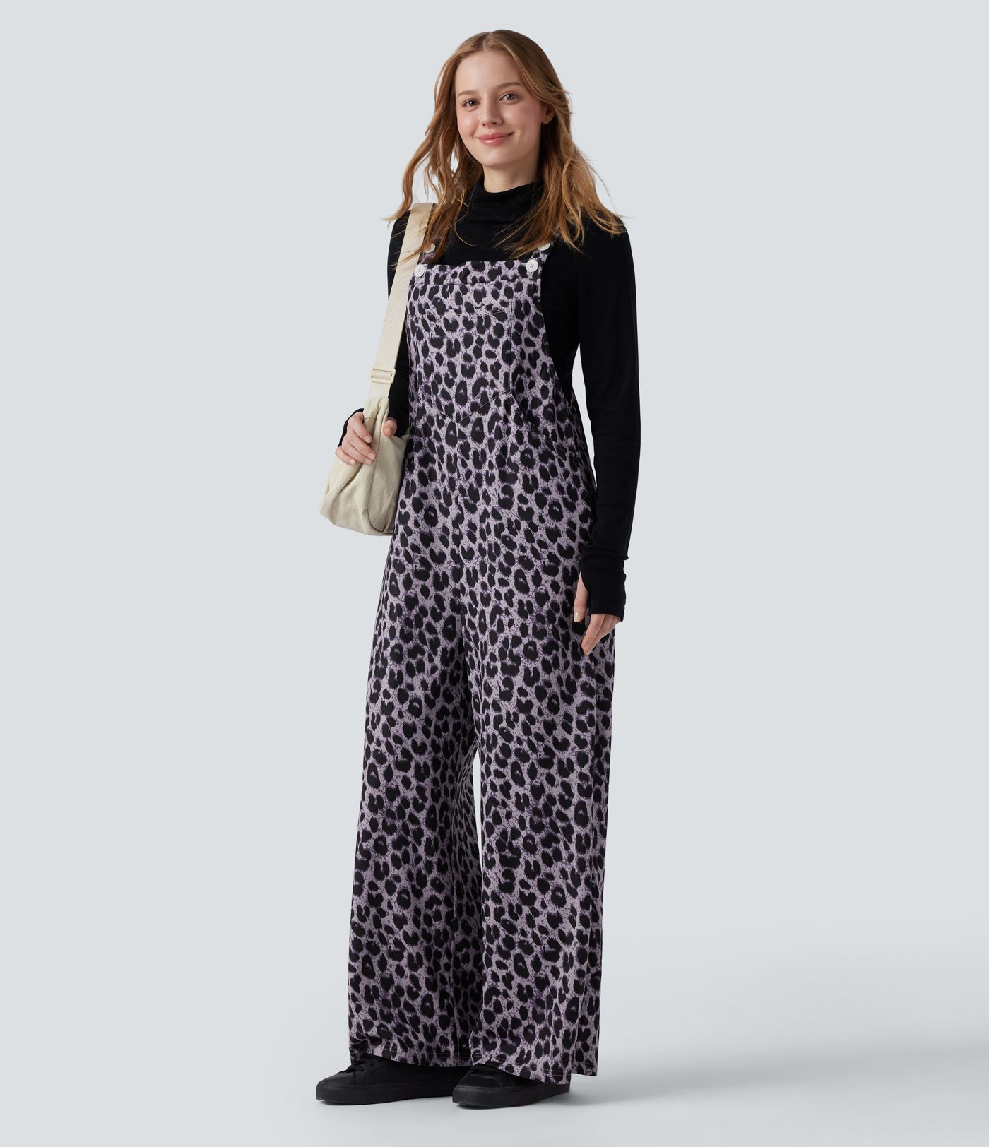 Leoparden-Print Waffel Lässige Latzhose mit Taschen