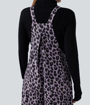 Leoparden-Print Waffel Lässige Latzhose mit Taschen