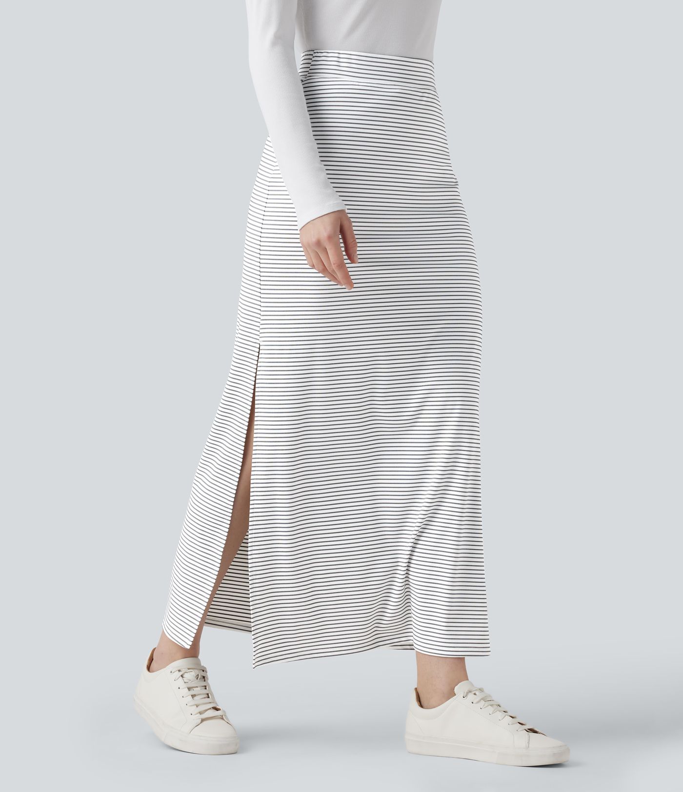 High Waisted A-Line Stripe Maxi Casual Skirt