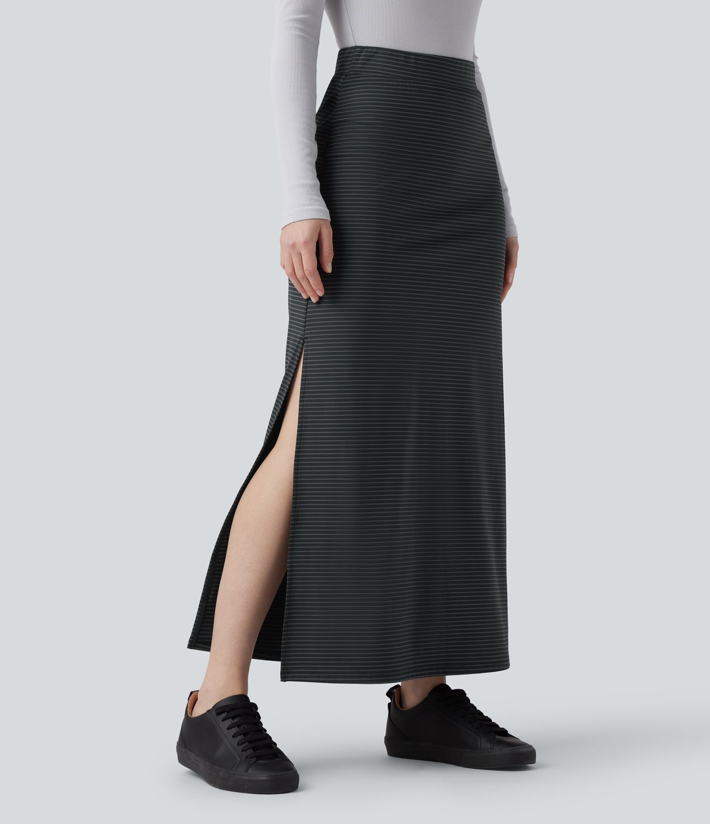 Jupe longue évasée taille haute à rayures