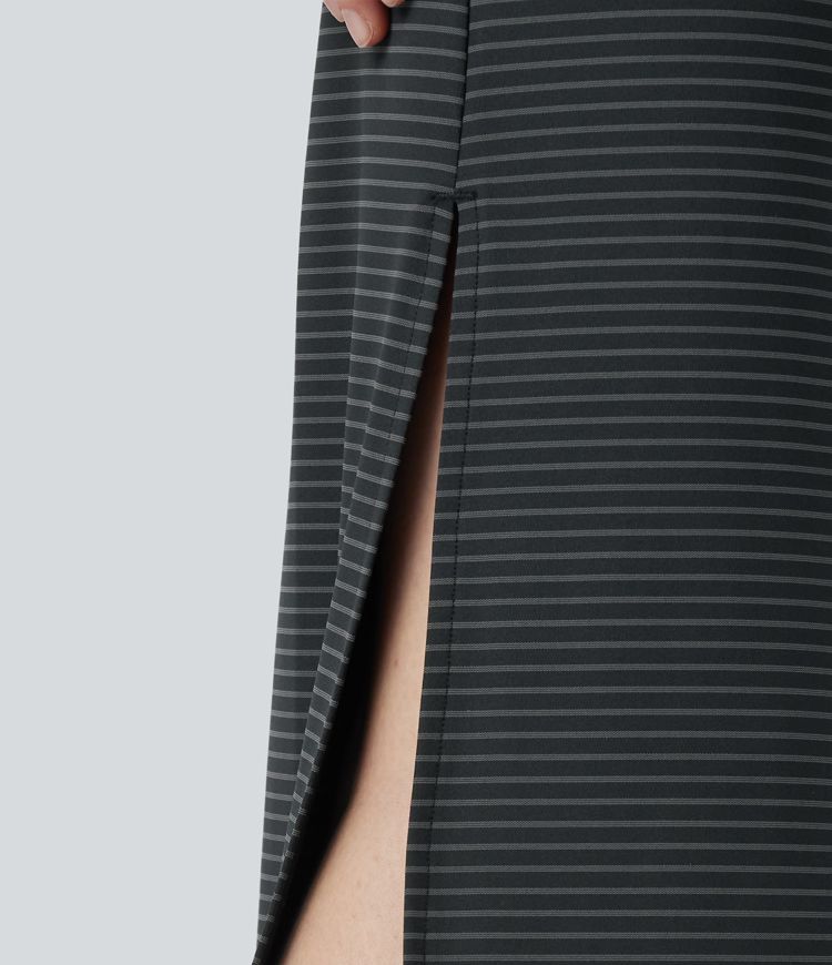 High Waisted A-Line Stripe Maxi Casual Skirt