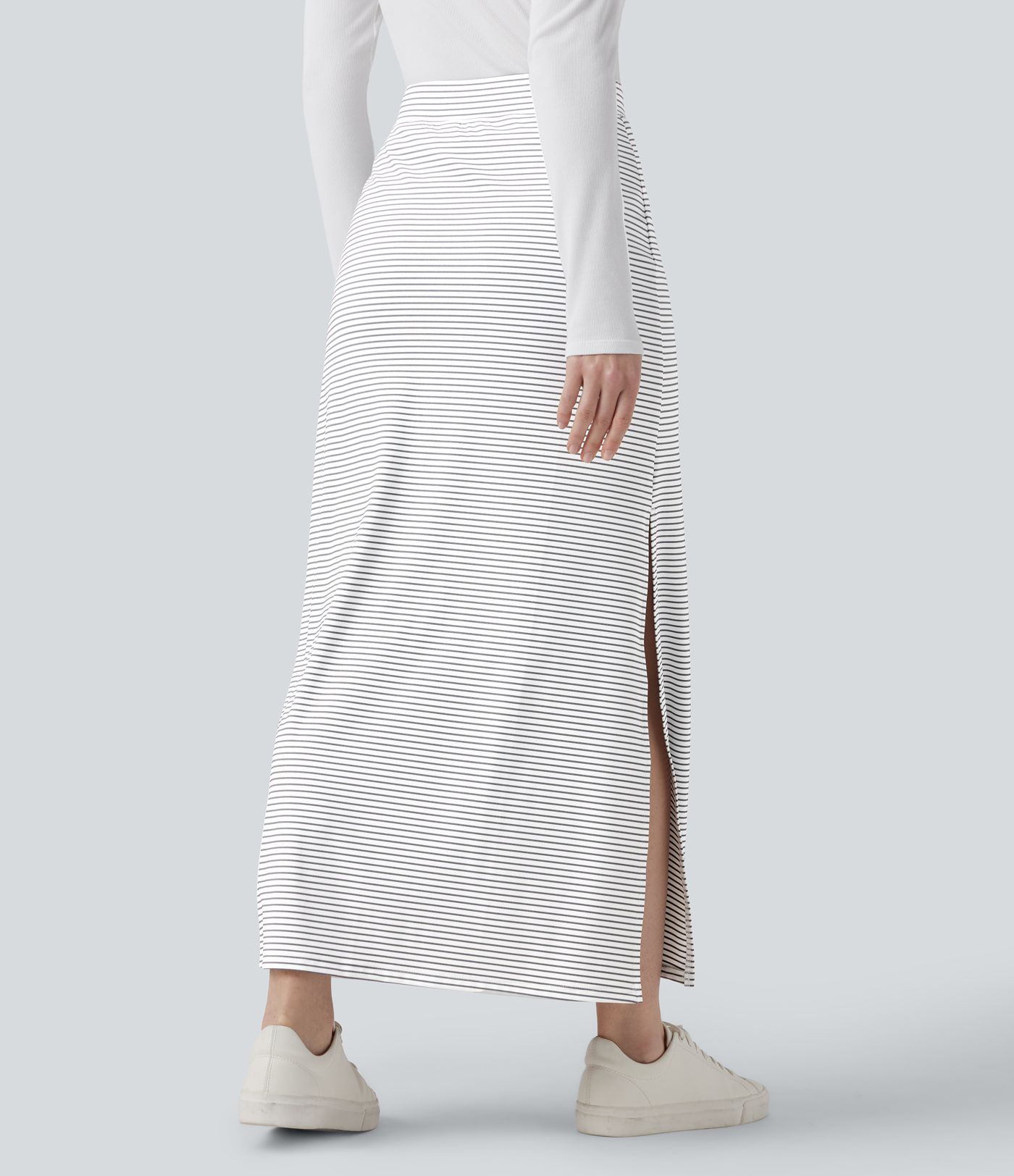 High Waisted A-Line Stripe Maxi Casual Skirt