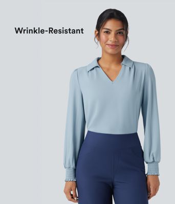 Wrinkle-Resistant V Neck Long Sleeve Casual Chiffon Shirt