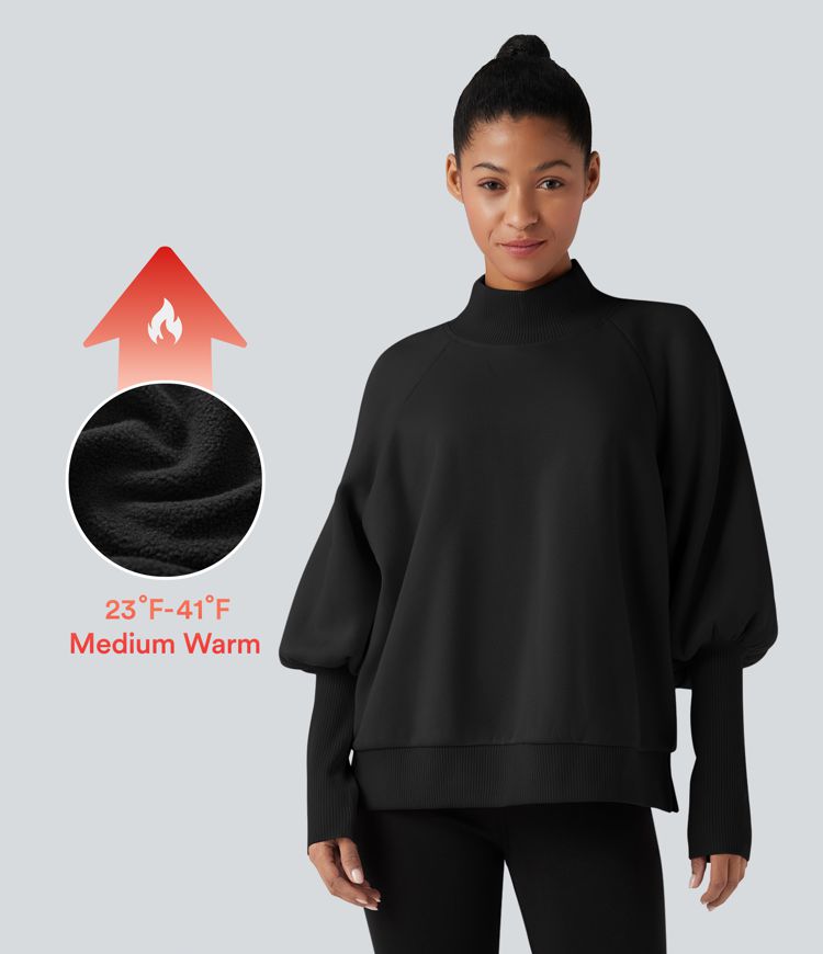 Mock Neck Bishop Long Sleeve Fleece Casual Sweatshirt