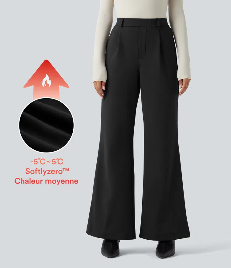 Pantalon tailleur évasé thermique taille haute SoftlyZero™ Plush avec poches
